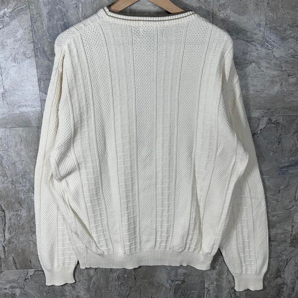 VTG Textured Cotton Golf Embroidered Sweater Ivory Chunky Knit Cotton Adult M - Picture 5 of 7